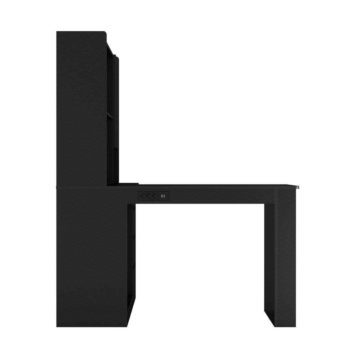 L Shaped Desk with Charger, Computer Desk with Drawers, Bookshelf, with LED Light, Modern Corner Desk, Home Office Desk – Black