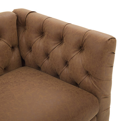 73.5'' Chesterfield Sofa PU Upholstered Couch with Flared Arms, Tufted Back & Natural Rubberwood Legs Multi Cushion Seat Sofa for Living Room and Home Lounge, Brown