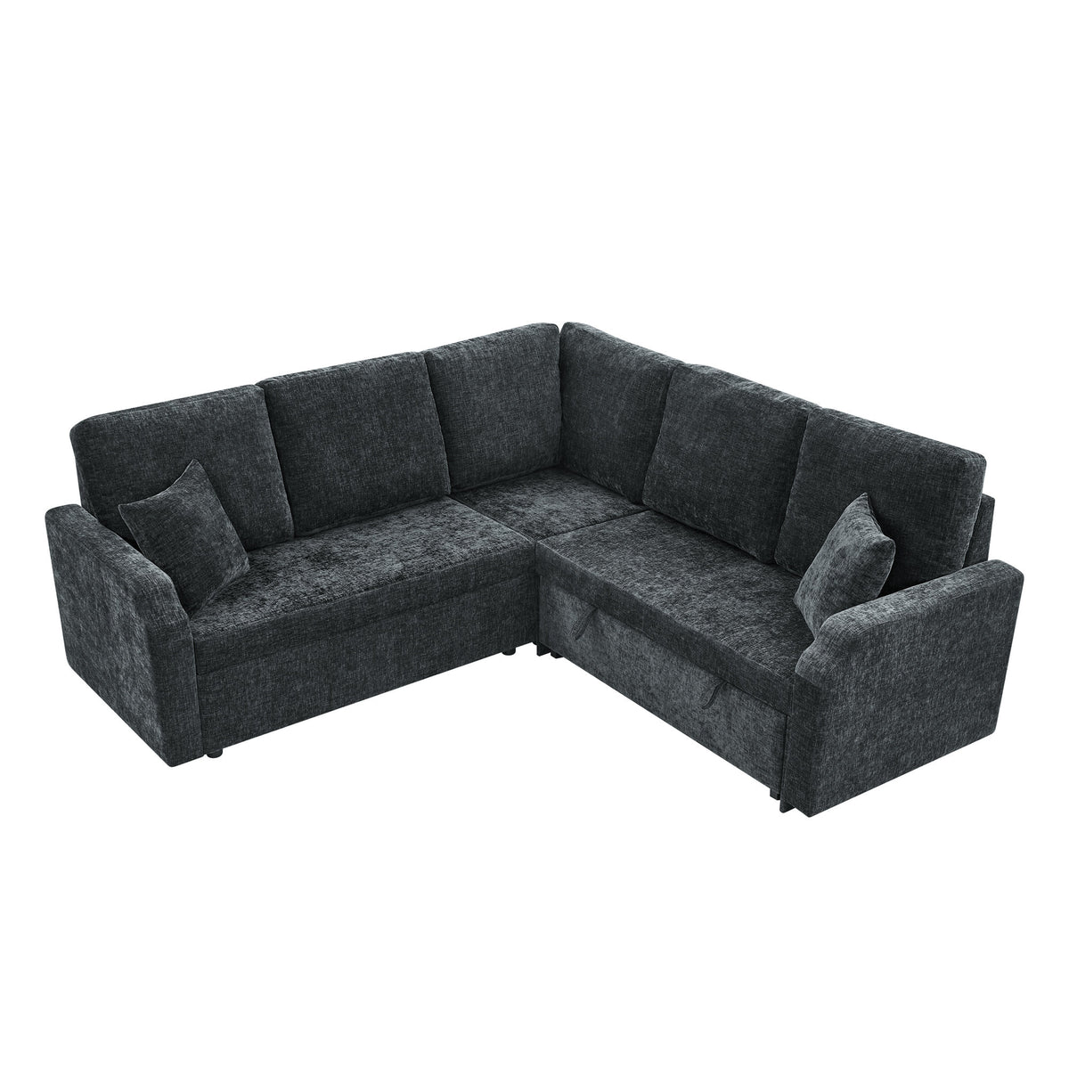 81.2'' Modular Sectional Sofa with Pull Out Bed, 5-Seater L Shaped Sectional Sleeper Couch with Hidden Storage, Chenille Convertible Couches for Living Room, Apartment (Black)