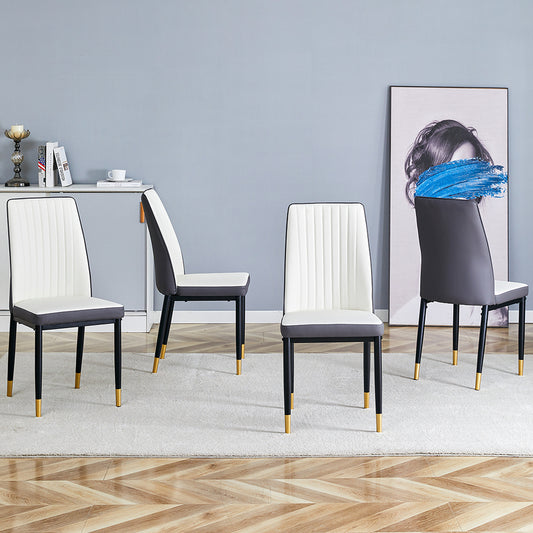 4 Dining Chair Set, White + Grey Dining Chair Set, High Back Seat in PU Material and Sturdy Black Leg Chair for Dining Room, Kitchen and Living Room c-010 W1151P192238
