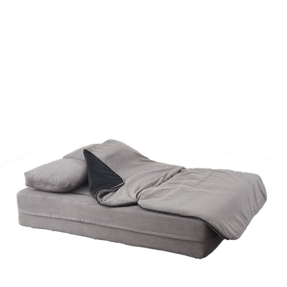 75'' 2-in-1 Foldable Sofa Bed with Multi-Functional Blanket in Grey Corduroy, Convertible Floor Lounge for Living Room Bedroom Studio
