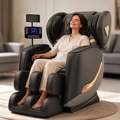 Massage Chair Full Body and Recliner, Zero Gravity Massage Chairs, 10 Fix Rollers, Airbags, Heating, Foot Massage, Auto Modes, Bluetooth Speaker and Touch Control Screen for Home and Office