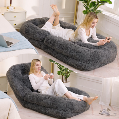 [NEW ARRIVED] [VIDEO PROVIDED] Human Dog Bed,Lazy Sofa,5-Position Adjustable Convertible,Floor Gaming Chair,bedroom, living room,Suitable for gaming, meditation,relaxation,Plush Fabric,Dark Gray