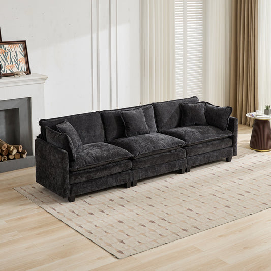 Cloud Sofa 3 Seats (Ottoman is not included), Modern Sectional Couch, Comfy Double Layer Upholstered Seat Cushion – Black