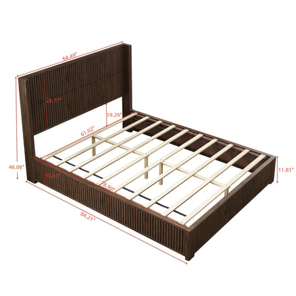 Solid Wood Platform Bed Frame with Headboard, No Box Spring Needed, Floor-standing bed, Easy Assembly, Queen Size, Walnut