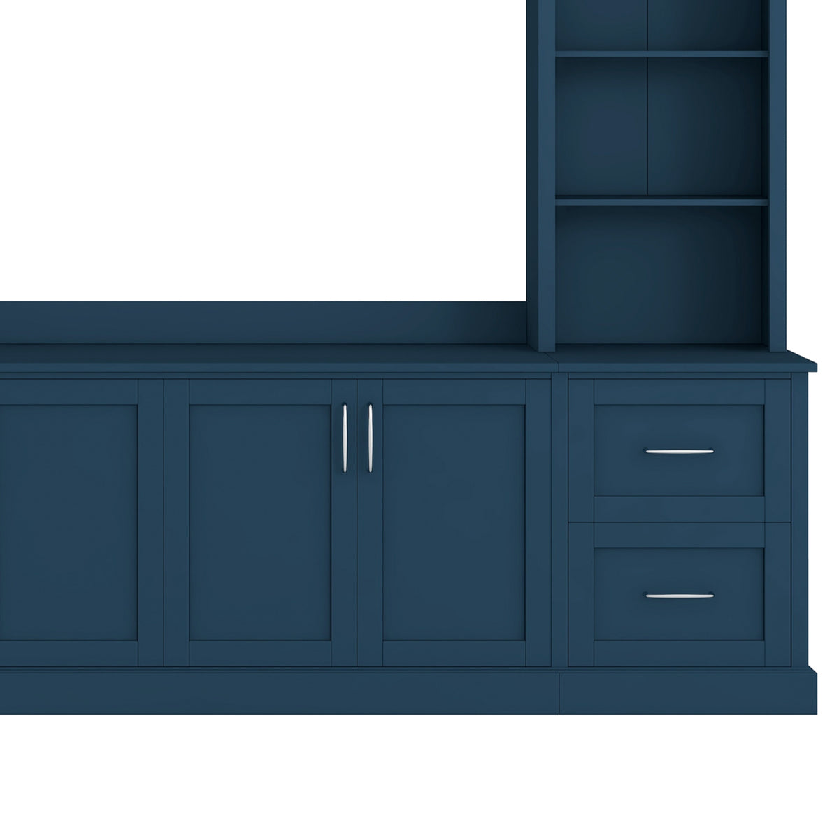 Modern Arched Entertainment Center Wall Unit with Drawers, Farmhouse TV Stand with Cable Holes for TVs Up to 65", Multifunctional All-in-One TV Console with Adjustable Shelves for Living Room, Blue
