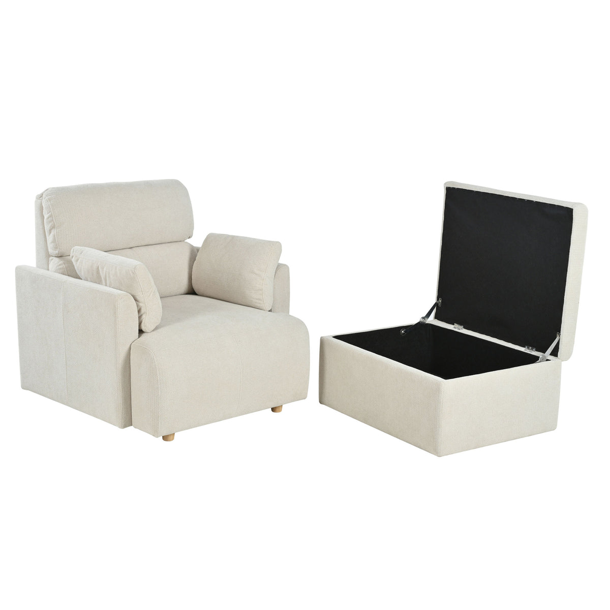 Oversized Chair w/Storage Ottoman, Wide Accent Armchair Chair for Living Room, Modern Lounge Chair, Upholstered Mid-Century Reading Chair, Comfy Living Room Chair, Deep Seat Sofa Couch(Beige Gray)