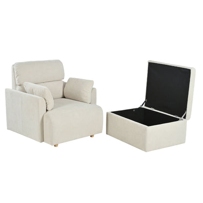 Oversized Chair w/Storage Ottoman, Wide Accent Armchair Chair for Living Room, Modern Lounge Chair, Upholstered Mid-Century Reading Chair, Comfy Living Room Chair, Deep Seat Sofa Couch(Beige Gray)
