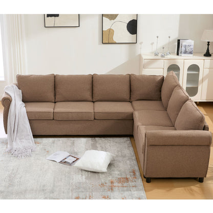 [NEW ARRIVED] [VIDEO PROVIDED] Sleeper Sofa, 2 in 1 Pull Out Couch Bed,6 seater sofa bed, L Shaped Sleeper Sectional Sofa Couch,Riveted sofa,104'' Large combined sofa Bed in living room, Brown
