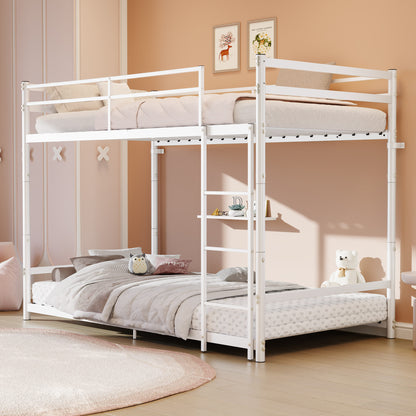 Heavy Duty Metal Twin Over Twin Bunk Bed, Convertible to 2 Separated Twin Beds, Noise-Free Steel Frame with Rubber Anti-Slip Ladder & 11.3' Guardrails, 400/485 LBS Weight Capacity, White