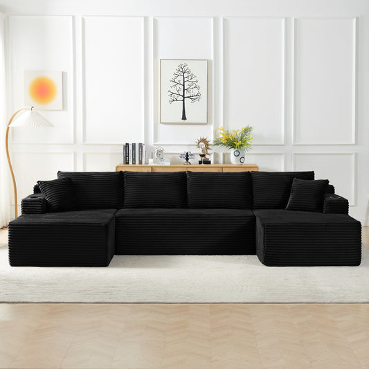 Compressible U-Shaped Sectional Sofa Set,Minimalist Style Modular Sectional Sofa, Corduroy Fabric Cloud Couch for Living Room