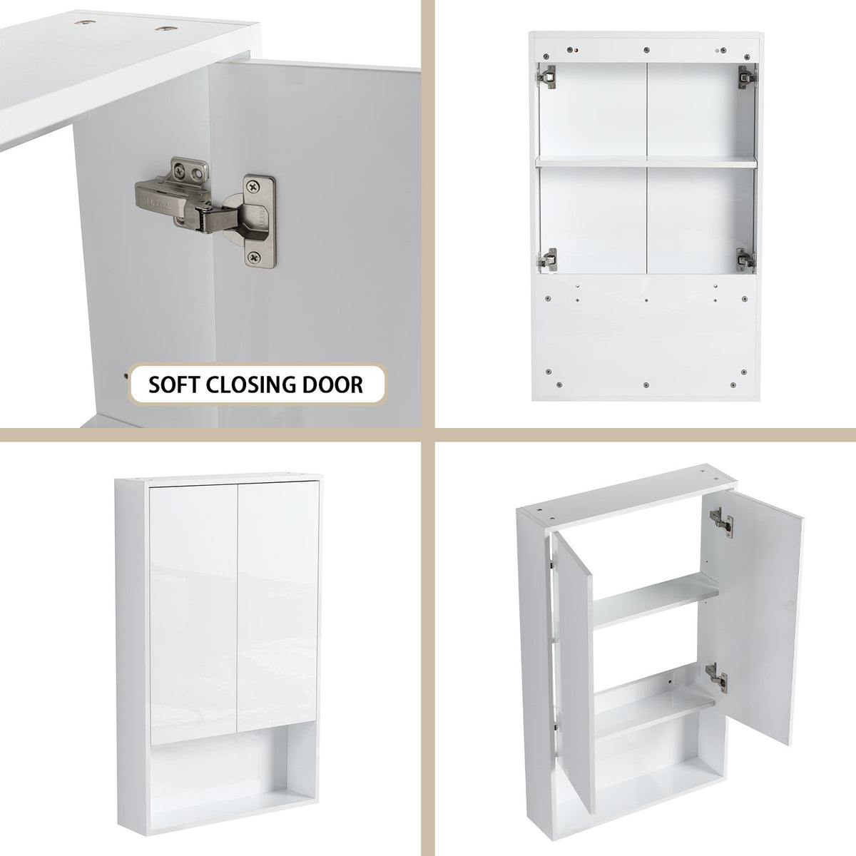 24" Bathroom Wall Cabinet, Soft Close Doors, Float Mounting Design,Glossy White,(KD-Packing)