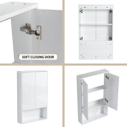 24" Bathroom Wall Cabinet, Soft Close Doors, Float Mounting Design,Glossy White,(KD-Packing)
