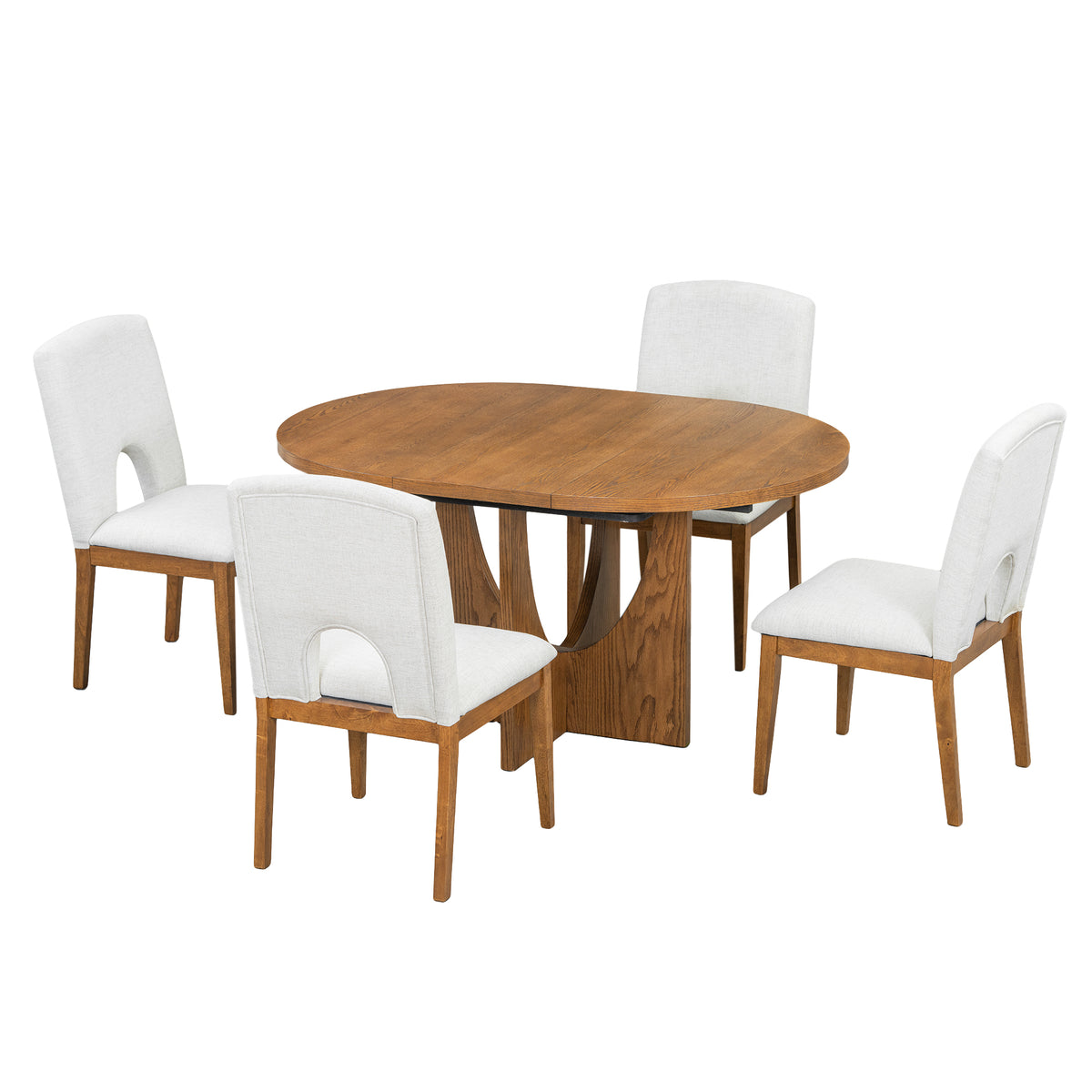 TOPMAX Modern 5-Piece Extendable Round Dining Table Set with 16.2inch Removable Leaf for Small Places, Walnut