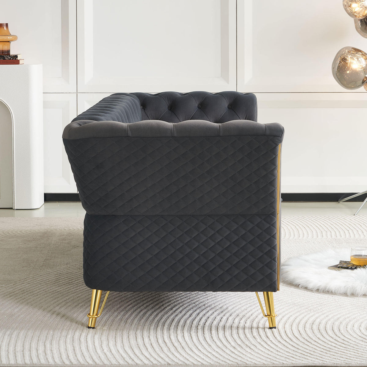 Modern Tufted Velvet Sofa 87.4 inch for Living Room Dark Grey Color