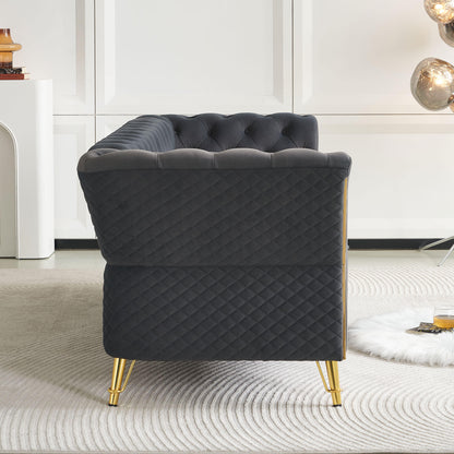 Modern Tufted Velvet Sofa 87.4 inch for Living Room Dark Grey Color