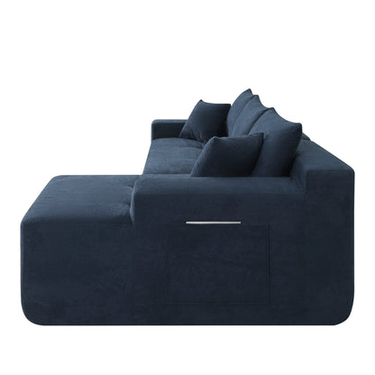 85' Cloud Sectional Couch with L-Shape Chaise,Modern Modular Sofa with Deep Seat, Upholstered Couches for Living Room Bedroom,No Assembly Required, (Cotton linen Fabric),Blue