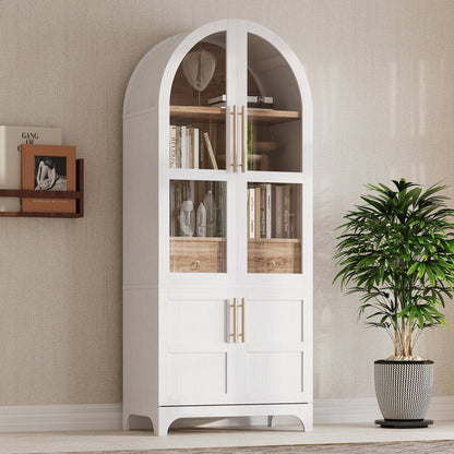 K&K 71" Tall Arched Kitchen Pantry Cabinet with Door Shelves, Farmhouse Kitchen Storage Cabinet with Open & Adjustable Shelves