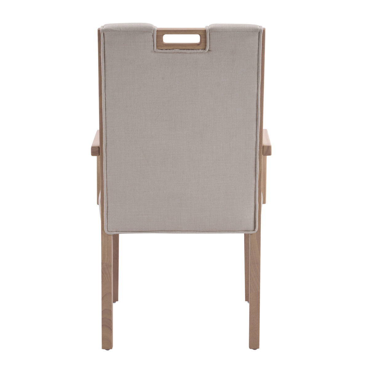 Upholstered Dining Chairs with Armrests, Beige Fabric & Natural Rubber Wood Frame, Set of 2