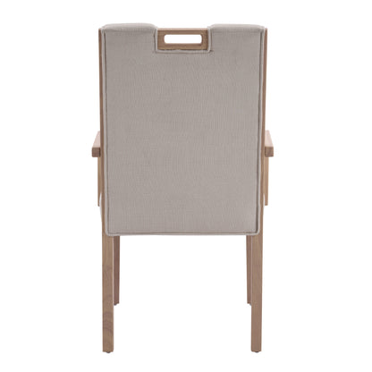 Upholstered Dining Chairs with Armrests, Beige Fabric & Natural Rubber Wood Frame, Set of 2