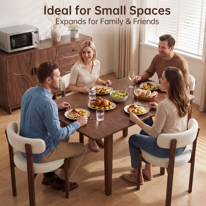 51.2" Solid Wood Folding Dining Table, Rotating Drop Leaf Design with Walnut Finish, Space-Saving Kitchen Table for 4-6 People, Farmhouse Style for Small Apartments, Easy Assembly