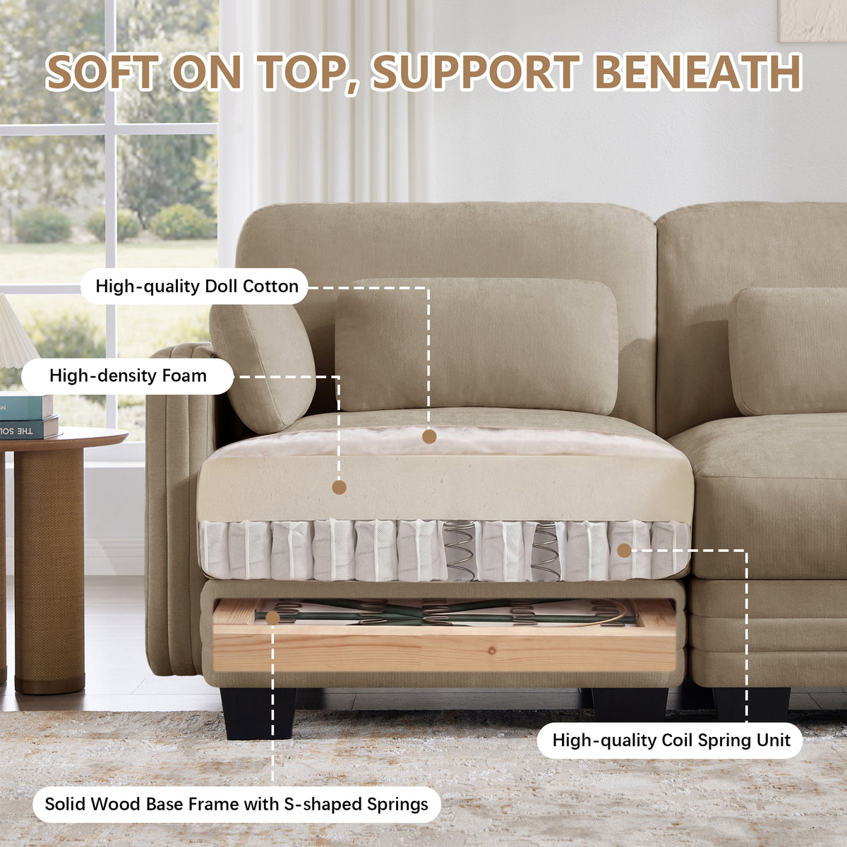 Channel Tufted Design Modern Minimalist Modular Sectional Loveseat Sofa, 2-Seater Couch with Thick Comfortable Seat Cushions, Suitable for Living Room, Bedroom and Apartment, Camel Chenille