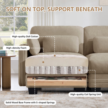 Channel Tufted Design Modern Minimalist Modular Sectional Loveseat Sofa, 2-Seater Couch with Thick Comfortable Seat Cushions, Suitable for Living Room, Bedroom and Apartment, Camel Chenille