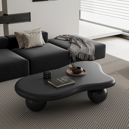 47 Inch Cloud Shaped Coffee Table with 3 Ball Legs for Living Room, Black