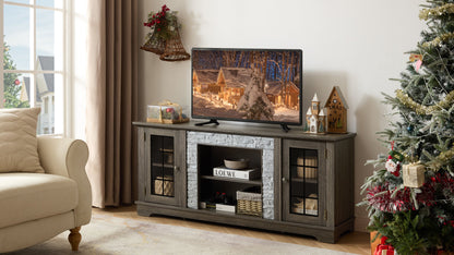 58" Modern TV Stand with 2-Door Storage, Faux Stone Media Console Cabinet, Grey Large Entertainment Center