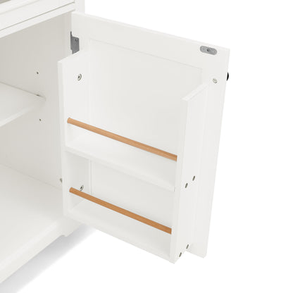 47.2" Kitchen Island with Drop Leaf, Power Outlet, Rolling Kitchen Storage Cart on 4 Wheels with 4 Door Shelves, Cross Barn Doors & Visual Glass Door for Kitchen,White