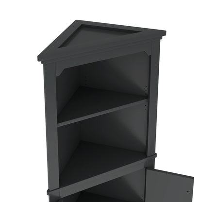 Tall Corner Cabinet with Doors, Dining Room or Kitchen, Black