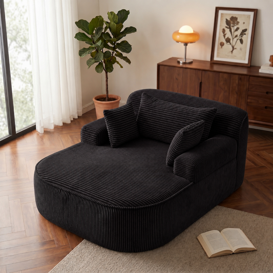 Oversized Chaise Lounge Chair Indoor, Boneless Couch Cloud Chair with 3 Comfy Pillows, Durable Corduroy High-Density Foam Reading Chair, No Assembly Ergonomic Oversized Comfy Chair Wide Arms Bed Sleep