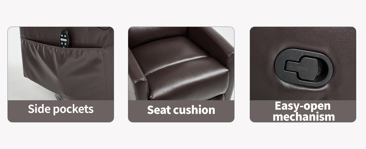 Heat Massage Manual Recliner Chair with Rocker and Swivel in Fabric, Brown