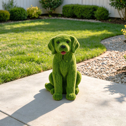 13.7' Garden Statue, Flocked Dog Figurine Style A, Resin Green Grass Effect Puppy Sculpture, Yard Lawn Patio Porch Landscape Ornament, Decor Gift for Garden & Pet Lovers