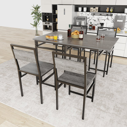 Extendable Dining Table Set with 4 Chairs, Industrial Rectangular Expandable Kitchen Table, Wood Grain Metal Frame Space Saving Dinner Furniture for Small Family Apartment