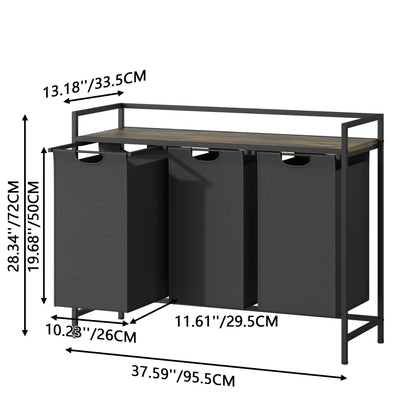 Laundry Hamper with Shelf, 3-Bin Laundry Sorter with Wood Top, Double Hamper with Removable Fabric Bags, Metal Frame, Freestanding Clothes Organizer for Bedroom, Bathroom, or Laundry Room