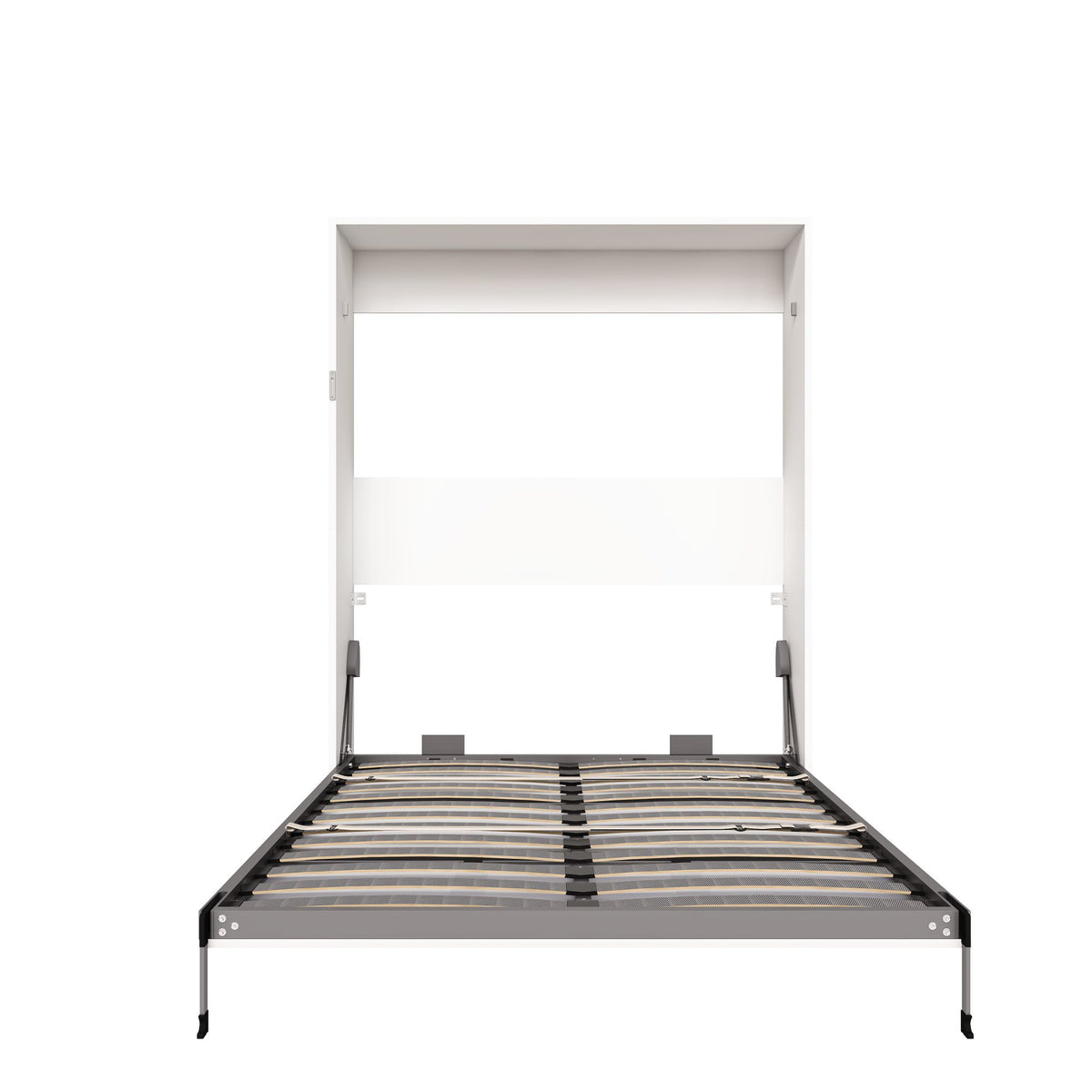 Queen Murphy bed, 65-inch foldable wall bed, with metal bed frame, solid wood support slats, concealed bed frame, with safety lock mechanism,suitable for bedrooms and guest rooms, white