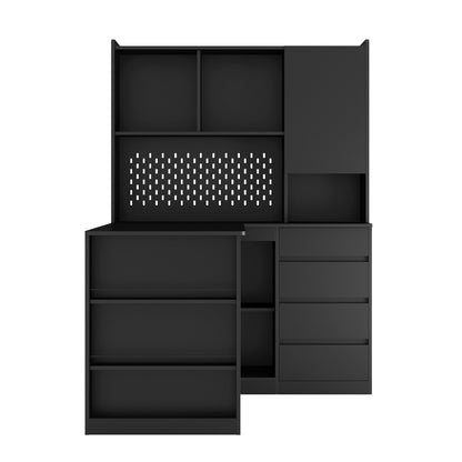 L Shaped Desk with Charger, Computer Desk with Drawers, Bookshelf, with LED Light, Modern Corner Desk, Home Office Desk – Black