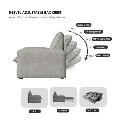 3‑in‑1 Convertible Chenille Sofa Bed, 5‑Level Adjustable Backrest Sleeper Sofa,Chenille Cloud Sofa,Pull-Out Sofa Bed