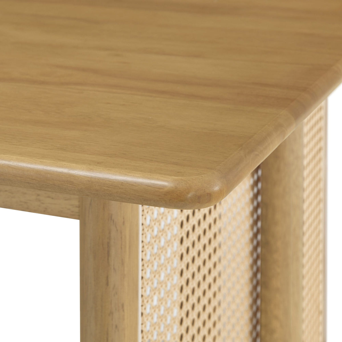 Natural Rubber Wood Dining Table with Natural Plastic Rattan Accents – 70.87''L Indoor Kitchen Table, 800 lbs Capacity
