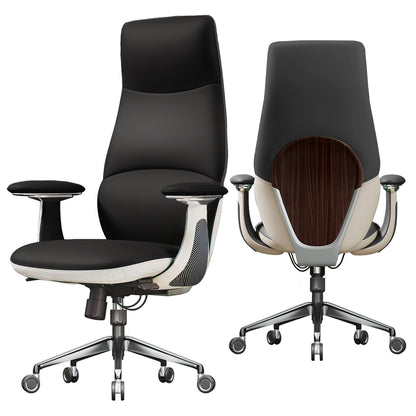 Ergonomic Genuine Leather Executive Chair,400lbs High Back, Elegant Back Pattern,  360° Silent Wheels, Tilt & Depth Adjustable, Movable Armrests, Lumbar Support