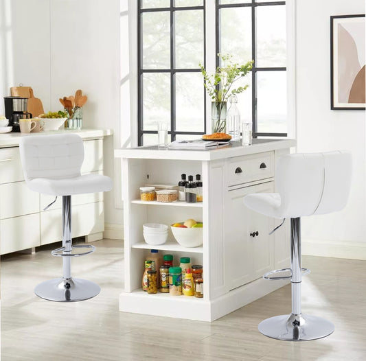 Tufted  Wingback  Modern Adjustable Modern Swivel Height barstools counter stool for Kichen Island  set of 2 ,White