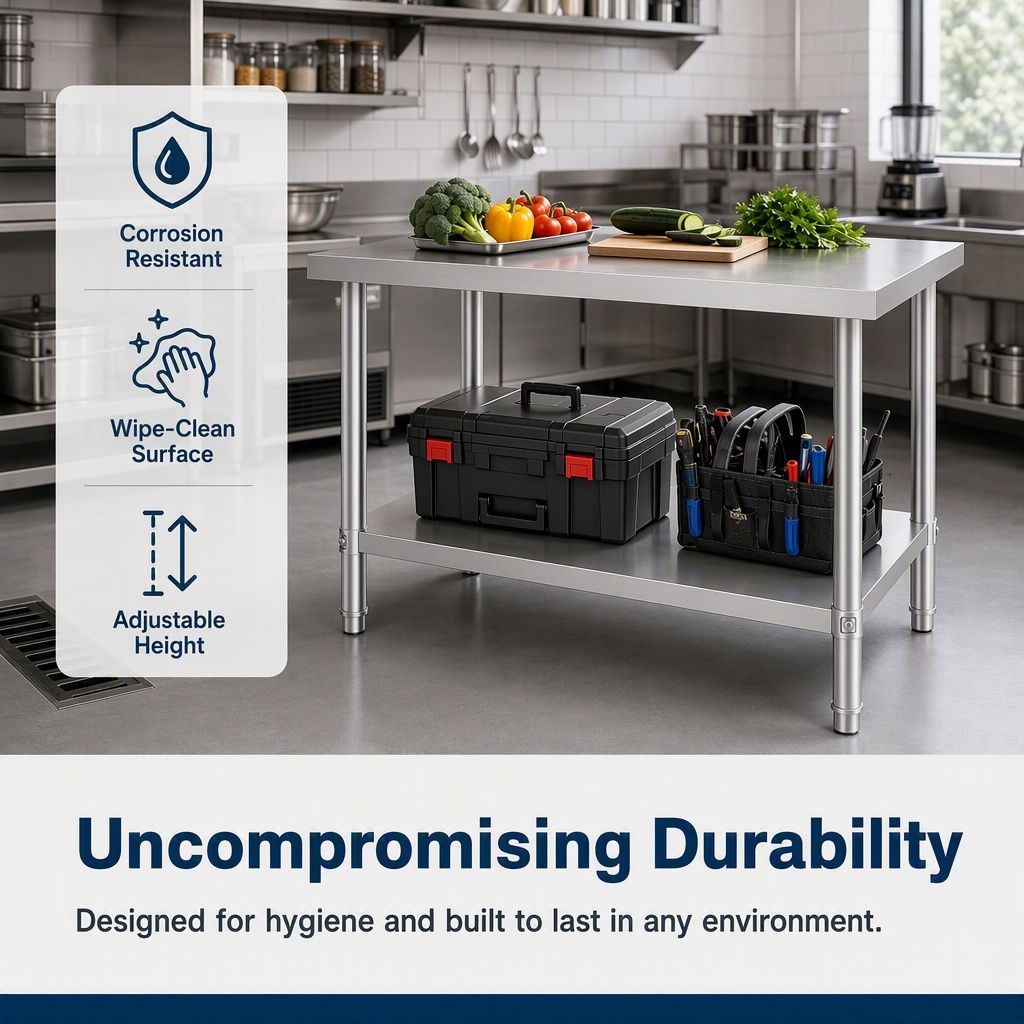 Commercial Stainless Steel Kitchen Prep Table 48''x24'' with Under Shelf for Restaurant and Home Use Silver
