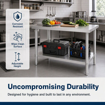 Commercial Stainless Steel Kitchen Prep Table 48''x24'' with Under Shelf for Restaurant and Home Use Silver