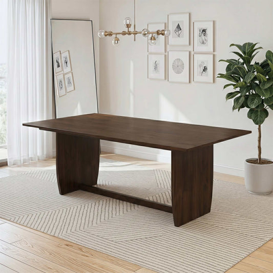 Preston Solid Wood Dining Table with Trestle Base in Warm Walnut Finish