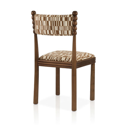 Postmodern Ball-Turned Solid Wood Dining Chair, Mid-Century Accent Side Chair with Patterned Upholstered Seat for  Dining Room, Living Room, Kitchen & Bedroom, Set of 2