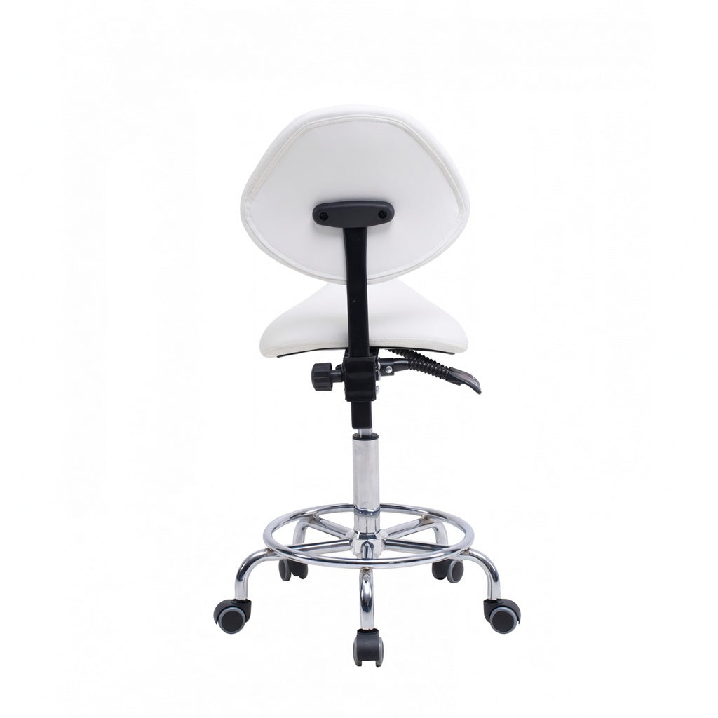 Saddle Stool Chair with Backrest Swivel Hydraulic Ergonomic Tilt Seat Chair with Wheels Footrest for Medical Hospital Clinic Dental-WHITE