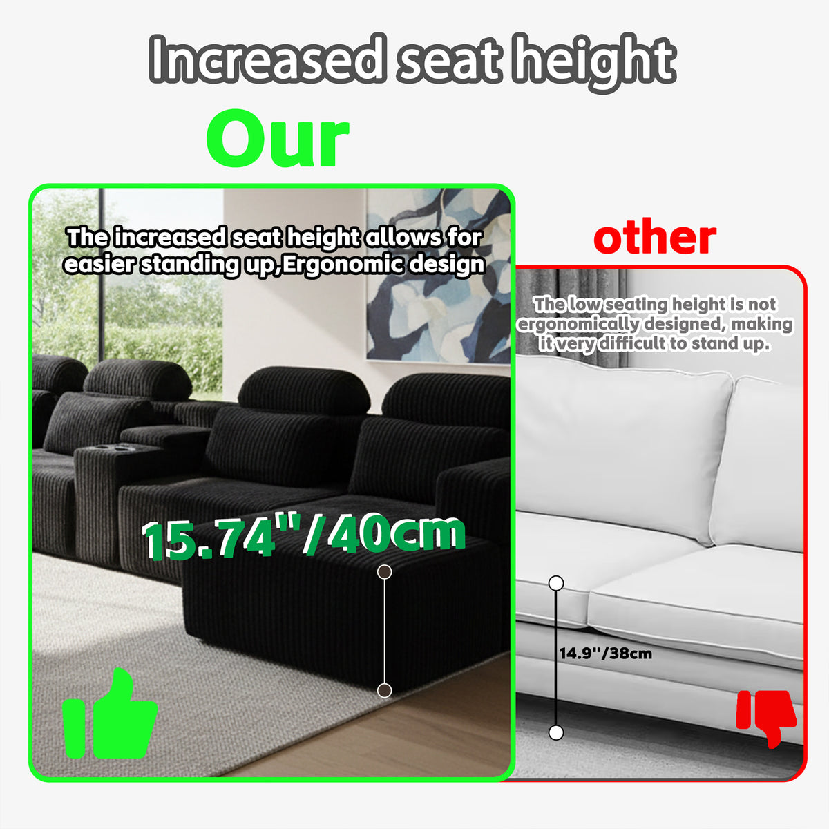 Modern Black corduroy 6-seater U-shaped sofa with lounge chair and cup holder -145.7 inch oversized modular compression sofa, suitable for home theaters, luxury living spaces, tool free assembly