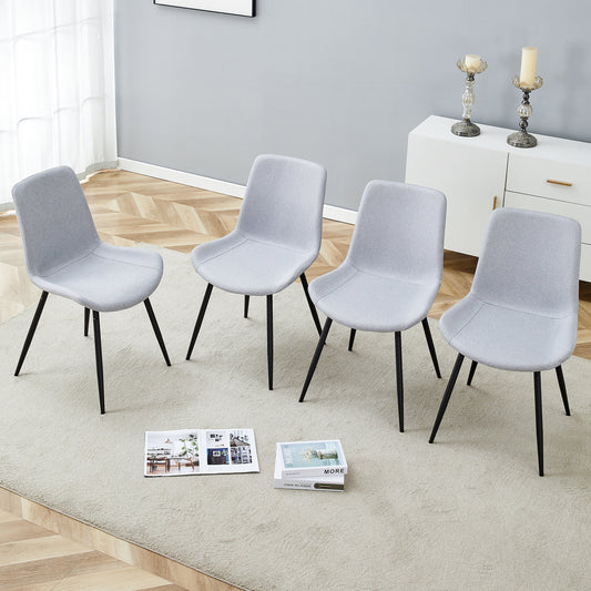 Comfortable Linen-Cotton Dining Chair Set - Four Pieces in Light Gray.Integrated Seat and Backrest, Linen-Cotton Material