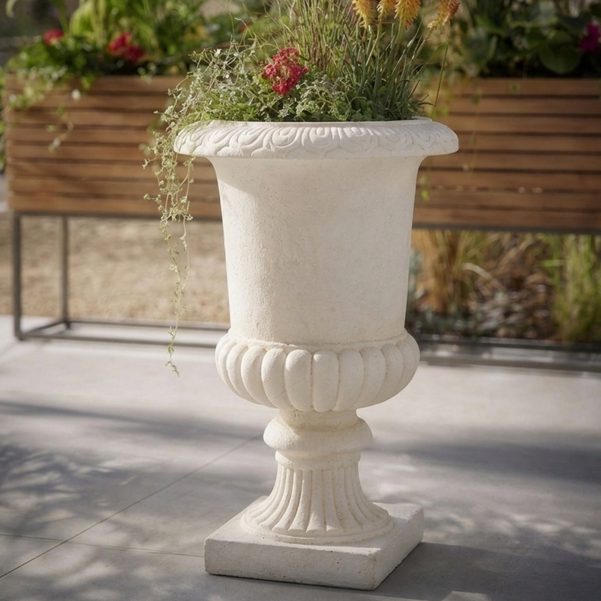Classical Urn Shaped Planter Pot, MgO Faux Stone Decorative Flower Vase, Indoor & Outdoor Plant Container for Garden Patio Yard, Top Dia 16.93" x H 23.62"